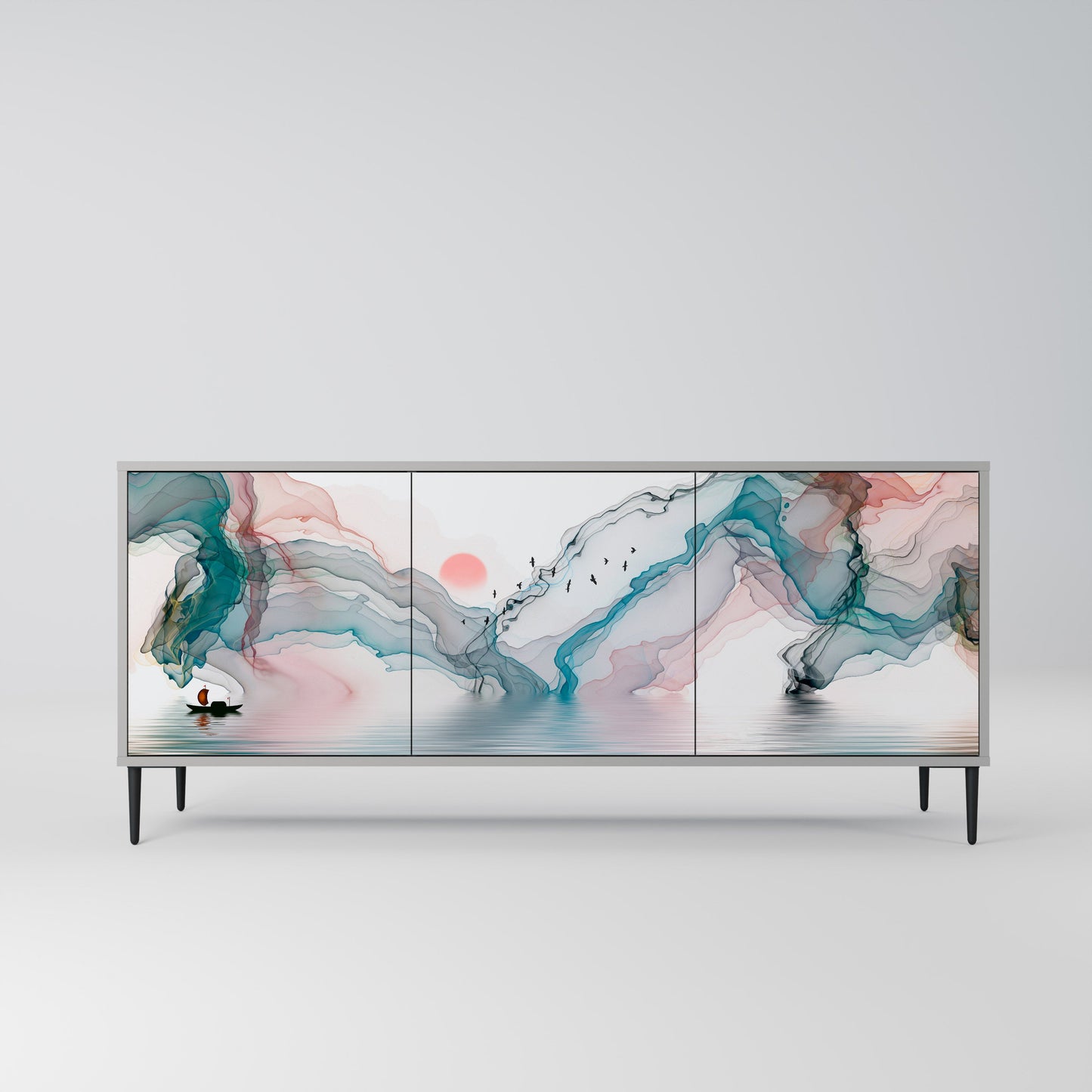 VELVET CROSSING 3-Door Sideboard in Grey Finish