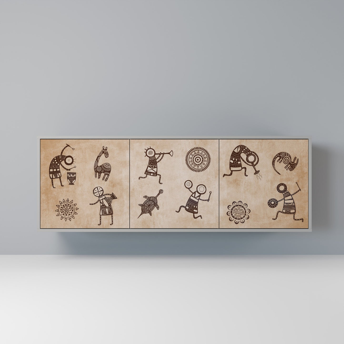 AFRICAN STYLE 3-Door Sideboard in Grey Finish