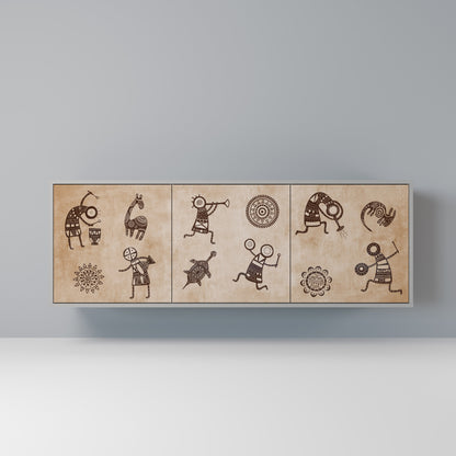 AFRICAN STYLE 3-Door Sideboard in Grey Finish