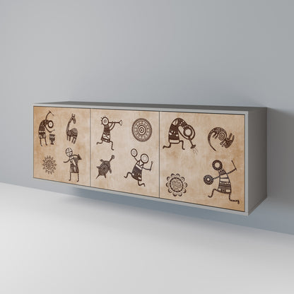 AFRICAN STYLE 3-Door Sideboard in Grey Finish