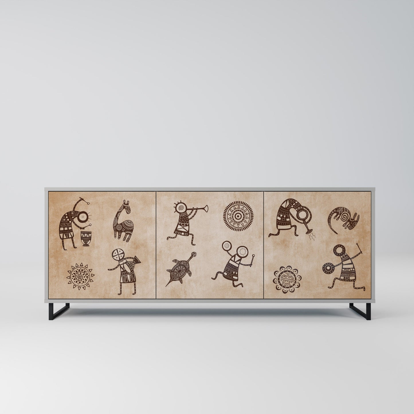 AFRICAN STYLE 3-Door Sideboard in Grey Finish