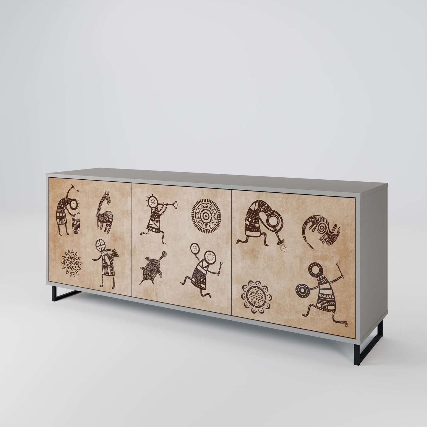 AFRICAN STYLE 3-Door Sideboard in Grey Finish