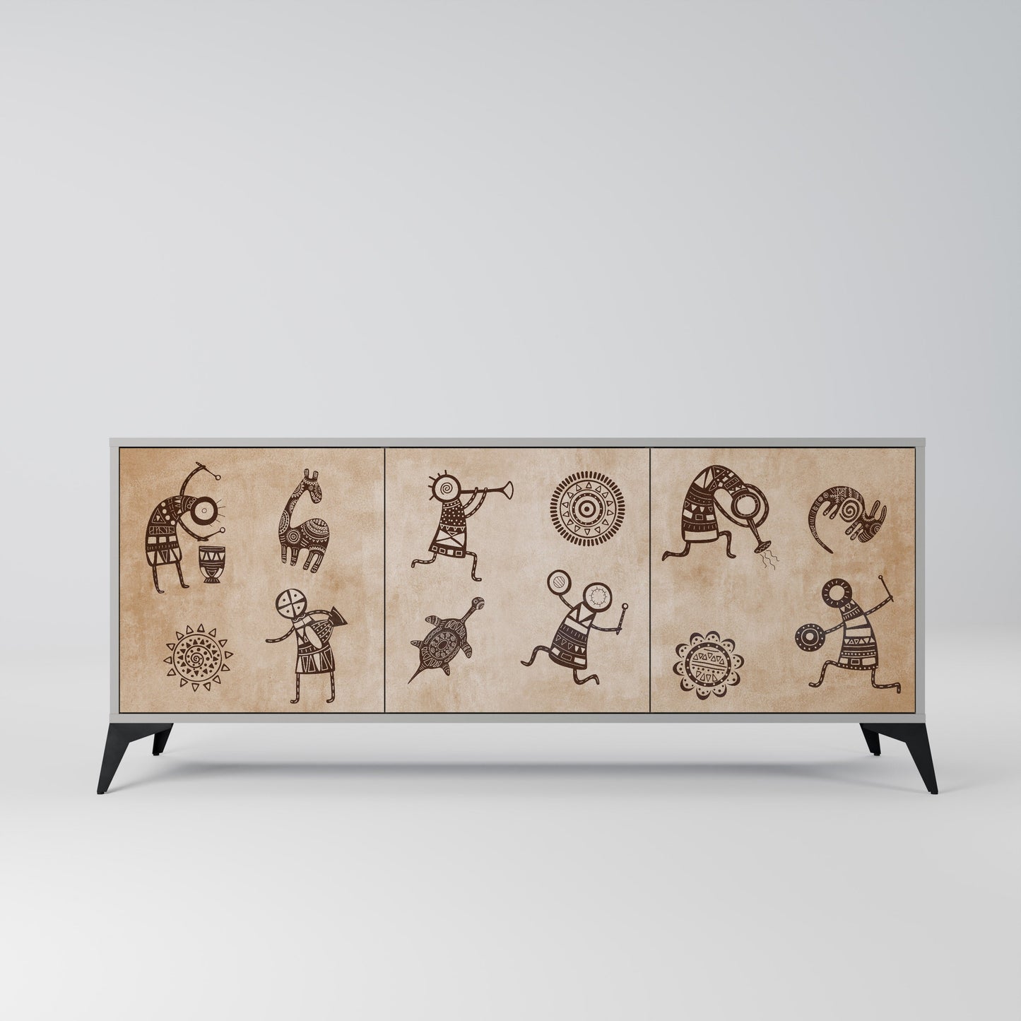 AFRICAN STYLE 3-Door Sideboard in Grey Finish