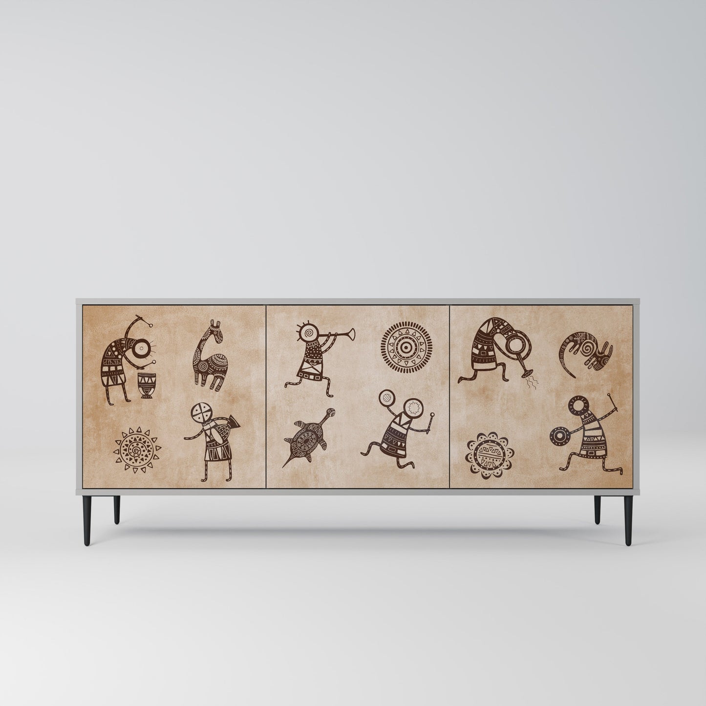 AFRICAN STYLE 3-Door Sideboard in Grey Finish