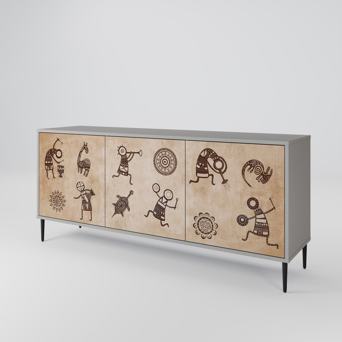 AFRICAN STYLE 3-Door Sideboard in Grey Finish
