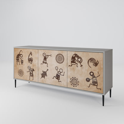 AFRICAN STYLE 3-Door Sideboard in Grey Finish