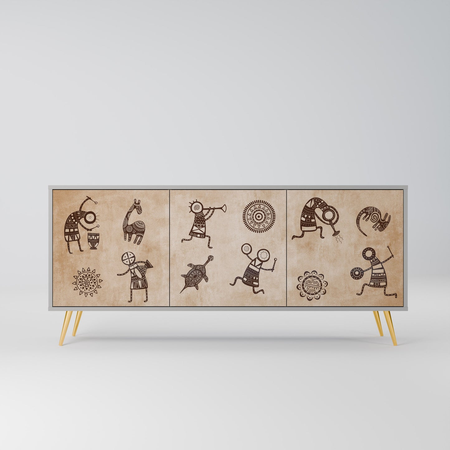 AFRICAN STYLE 3-Door Sideboard in Grey Finish