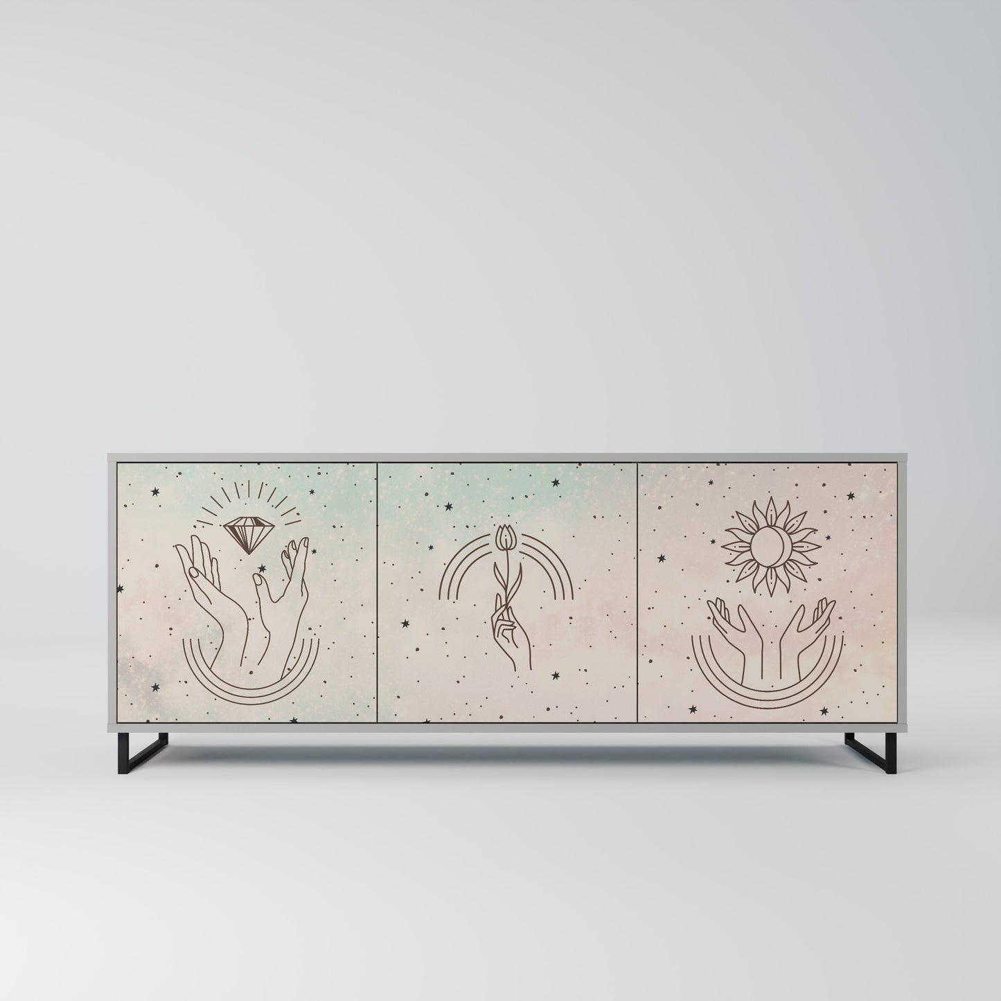 DELICATE BEAUTY 3-Door Sideboard in Grey Finish