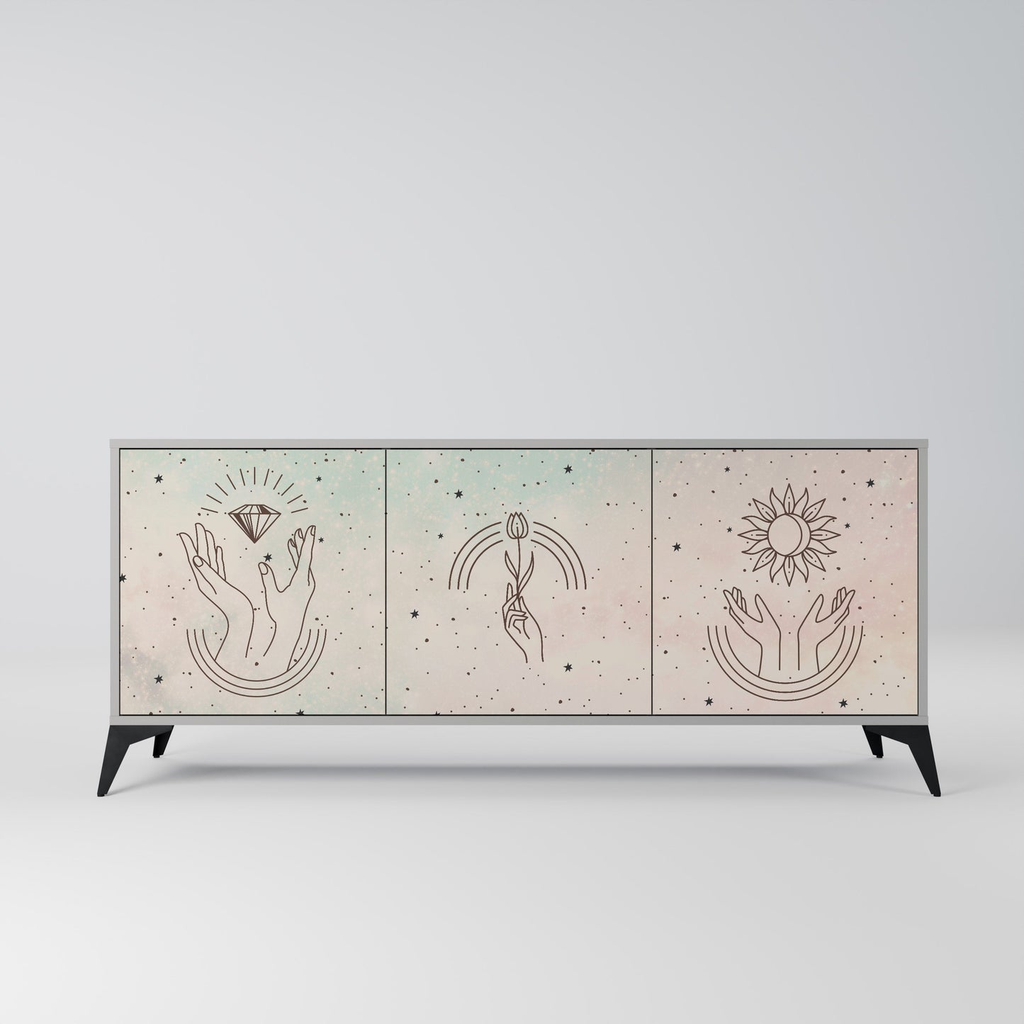 DELICATE BEAUTY 3-Door Sideboard in Grey Finish