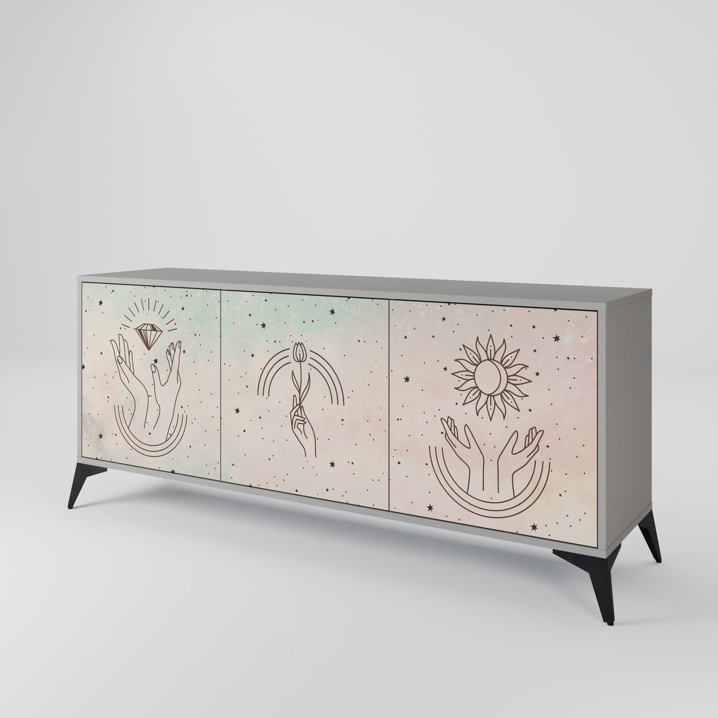 DELICATE BEAUTY 3-Door Sideboard in Grey Finish