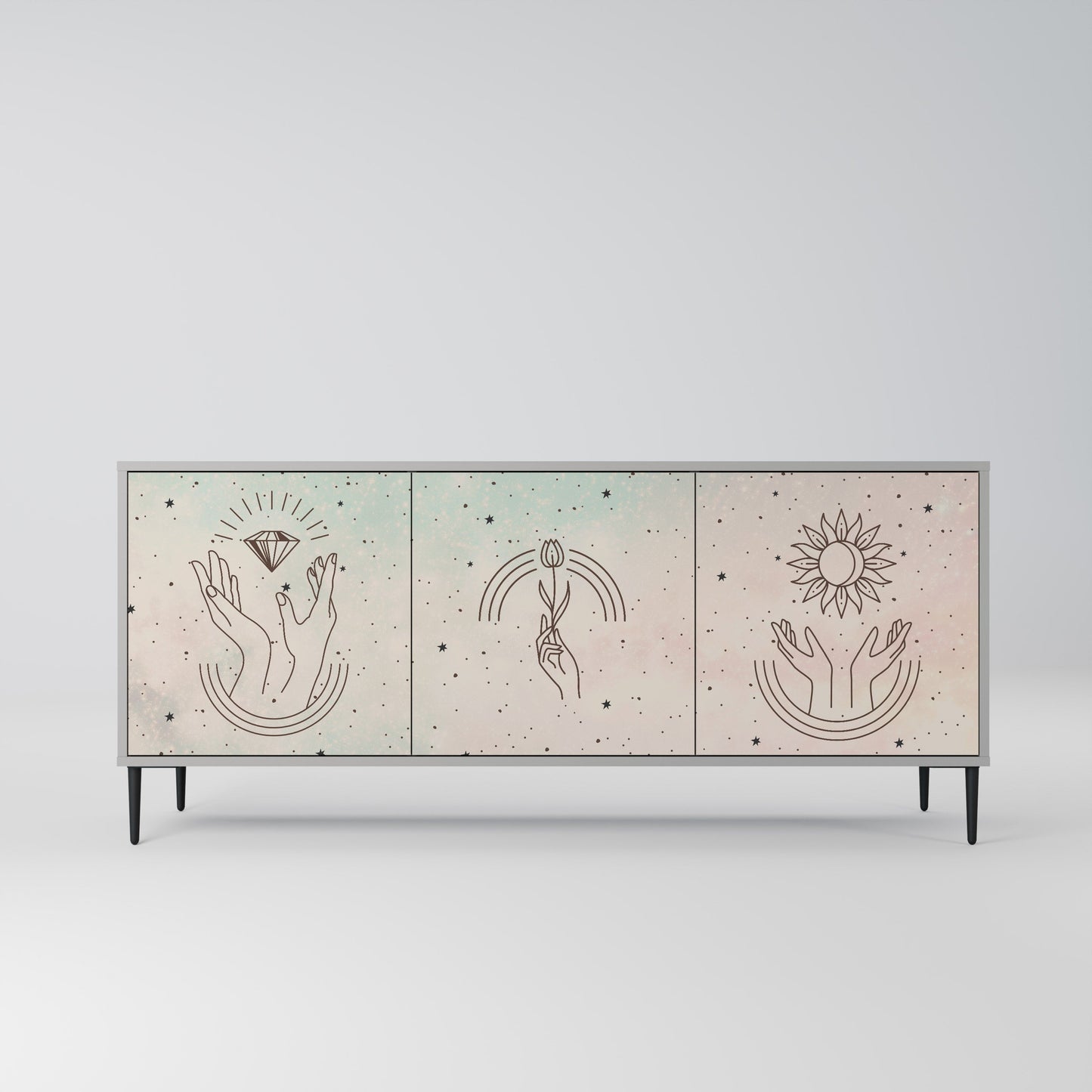 DELICATE BEAUTY 3-Door Sideboard in Grey Finish