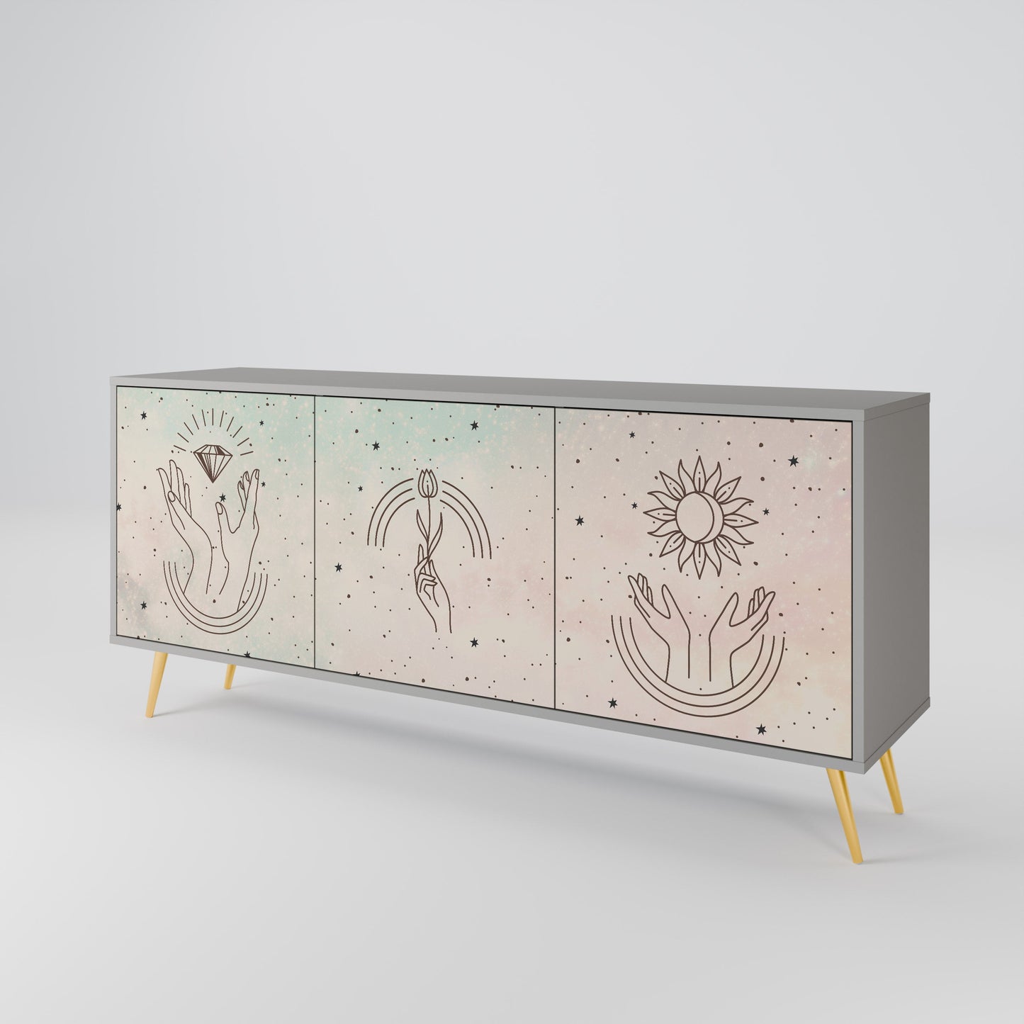 DELICATE BEAUTY 3-Door Sideboard in Grey Finish
