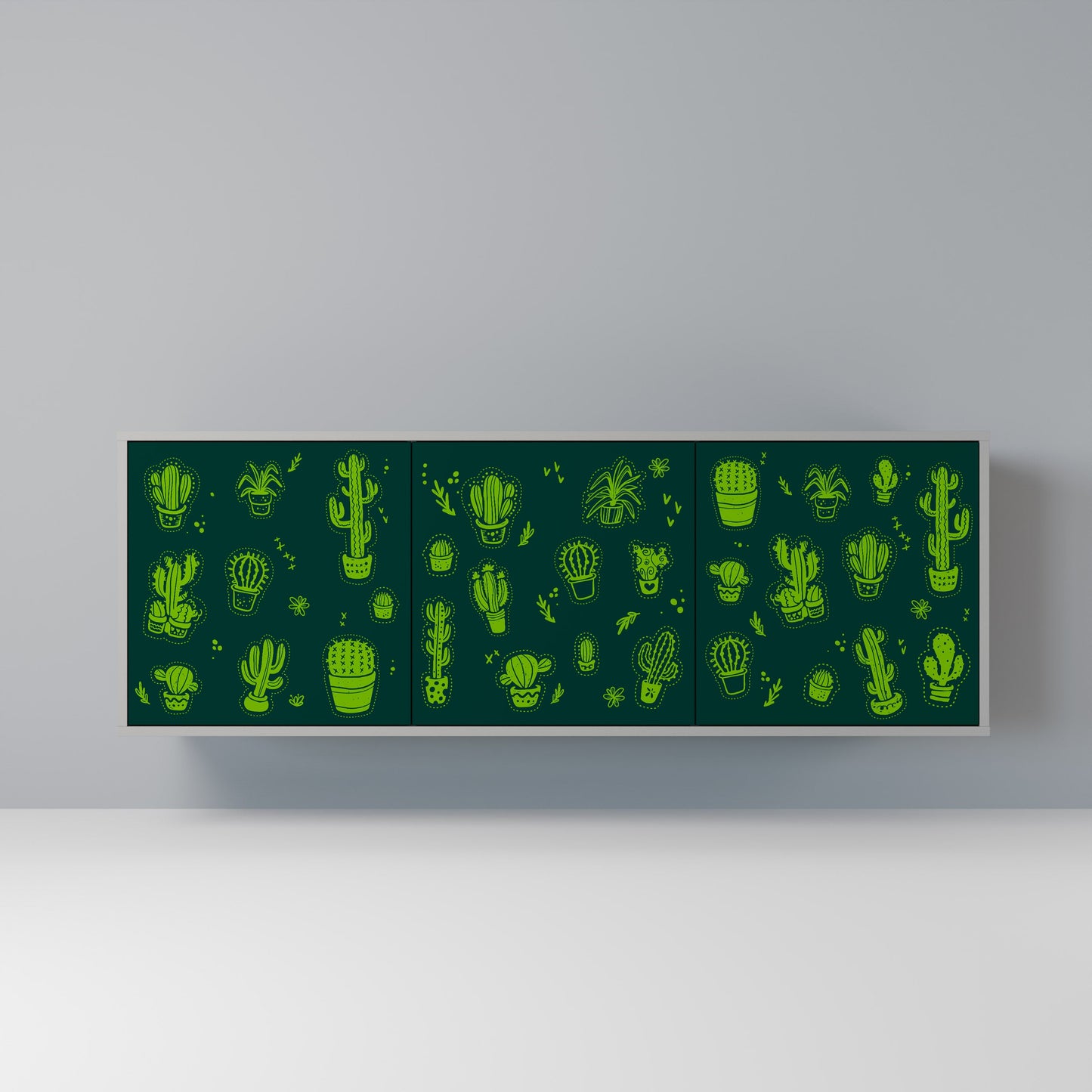 DESERT GREEN 3-Door Sideboard in Grey Finish