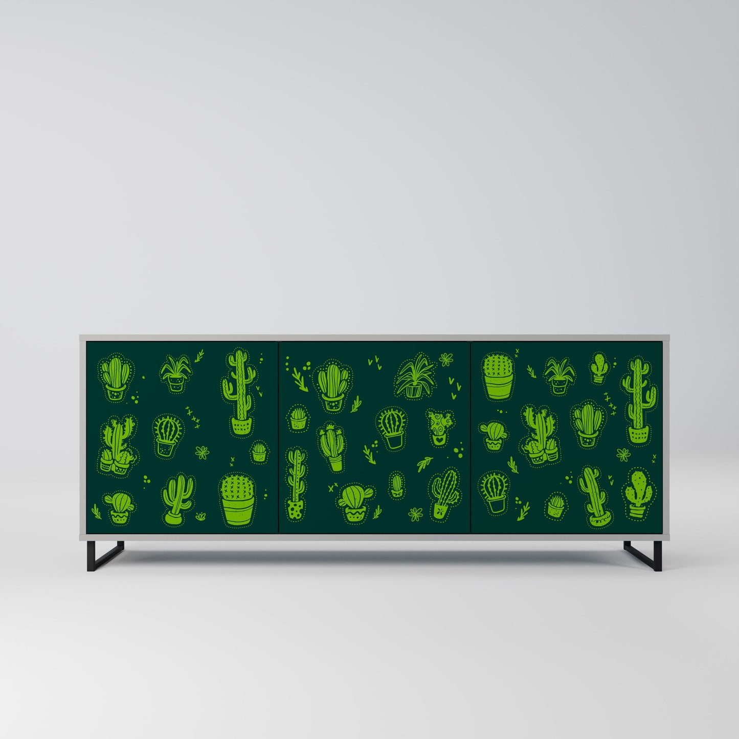 DESERT GREEN 3-Door Sideboard in Grey Finish