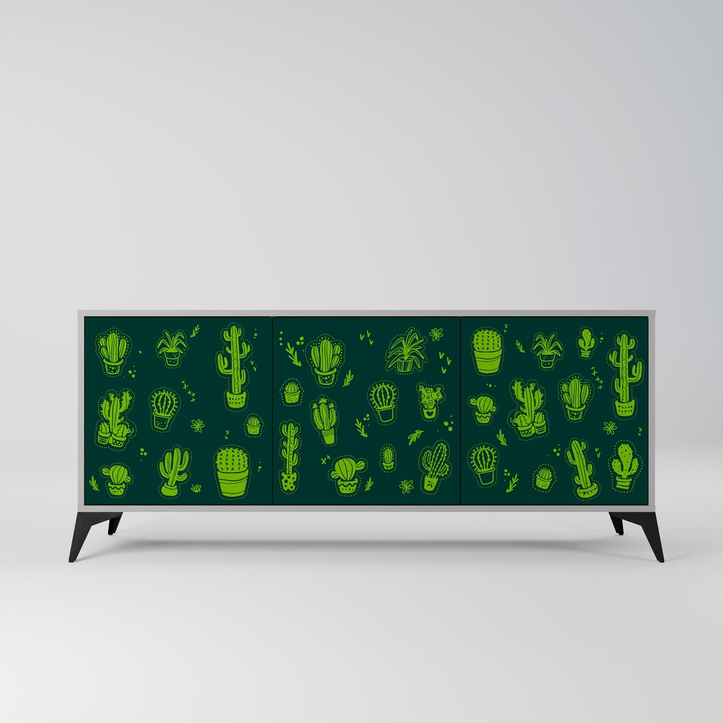 DESERT GREEN 3-Door Sideboard in Grey Finish