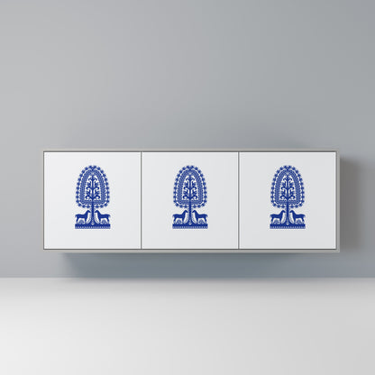 POLISH FOLK ART 3-Door Sideboard in Grey Finish