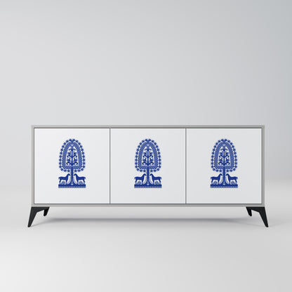 POLISH FOLK ART 3-Door Sideboard in Grey Finish