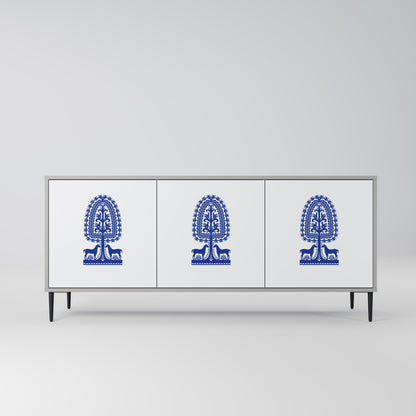 POLISH FOLK ART 3-Door Sideboard in Grey Finish