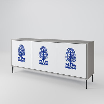 POLISH FOLK ART 3-Door Sideboard in Grey Finish