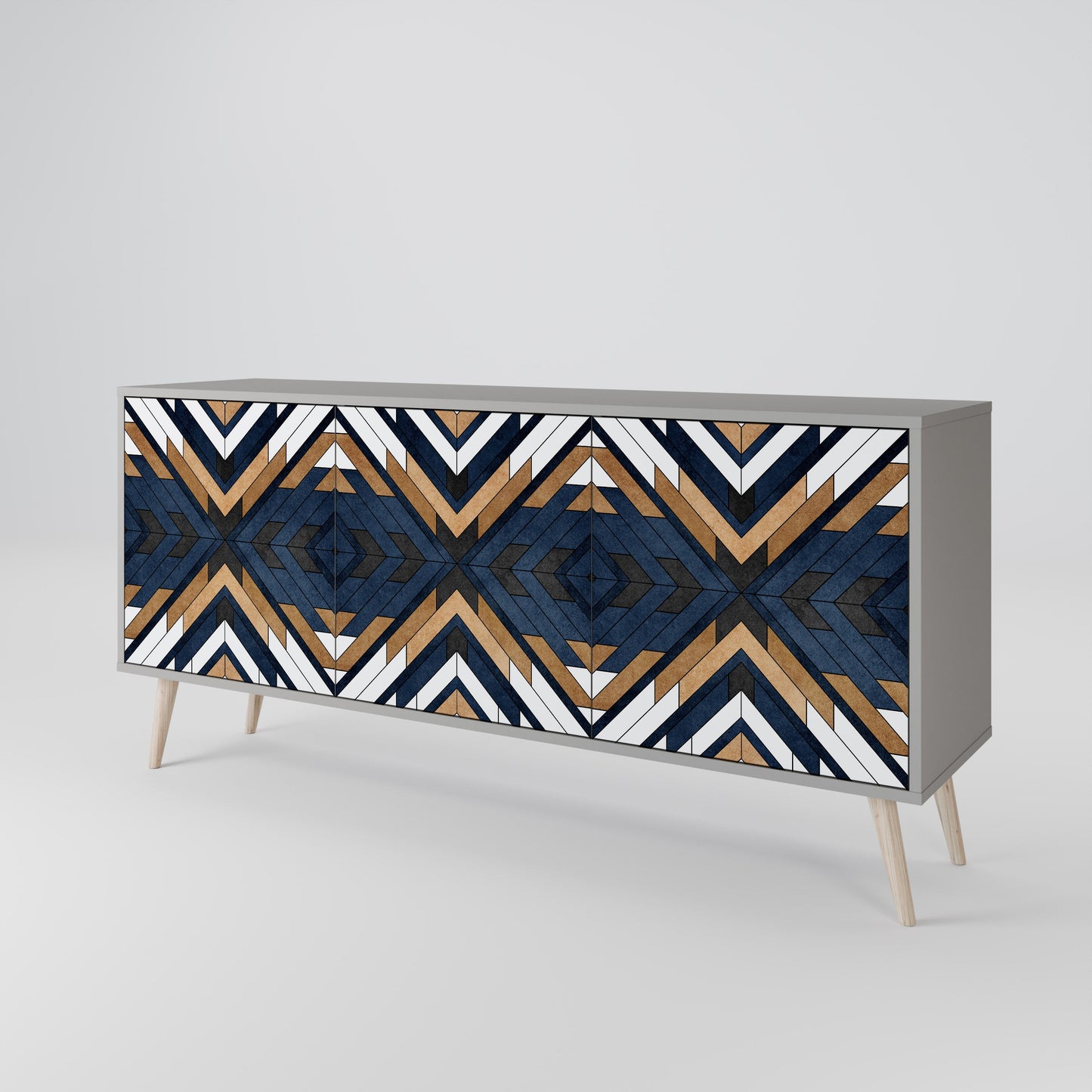 ARTFUL GEOMETRY 3-Door Sideboard in Grey Finish