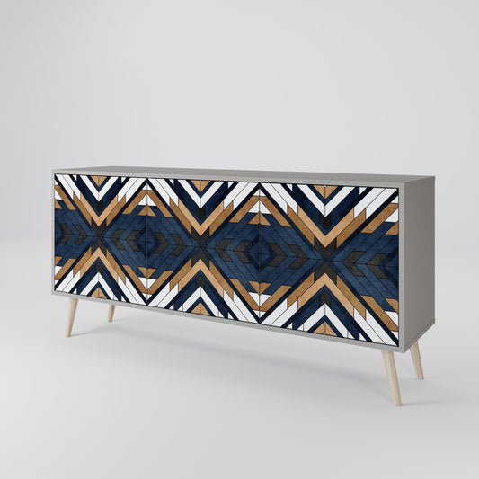 ARTFUL GEOMETRY 3-Door Sideboard in Grey Finish