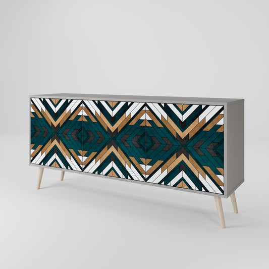 ARTISTIC GEOMETRY 3-Door Sideboard in Grey Finish