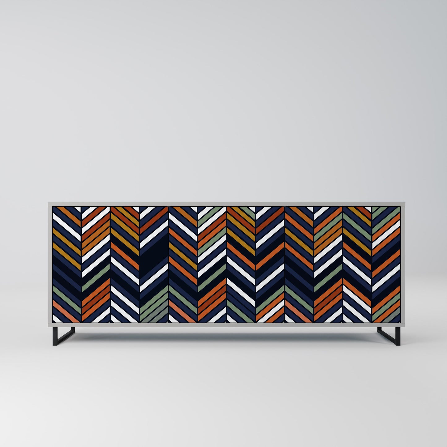 VIBRANT PATCHWORK 3-Door Sideboard in Grey Finish