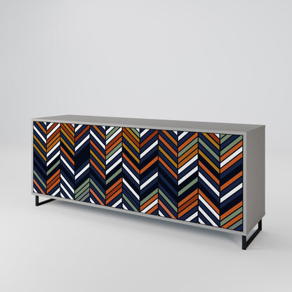 VIBRANT PATCHWORK 3-Door Sideboard in Grey Finish