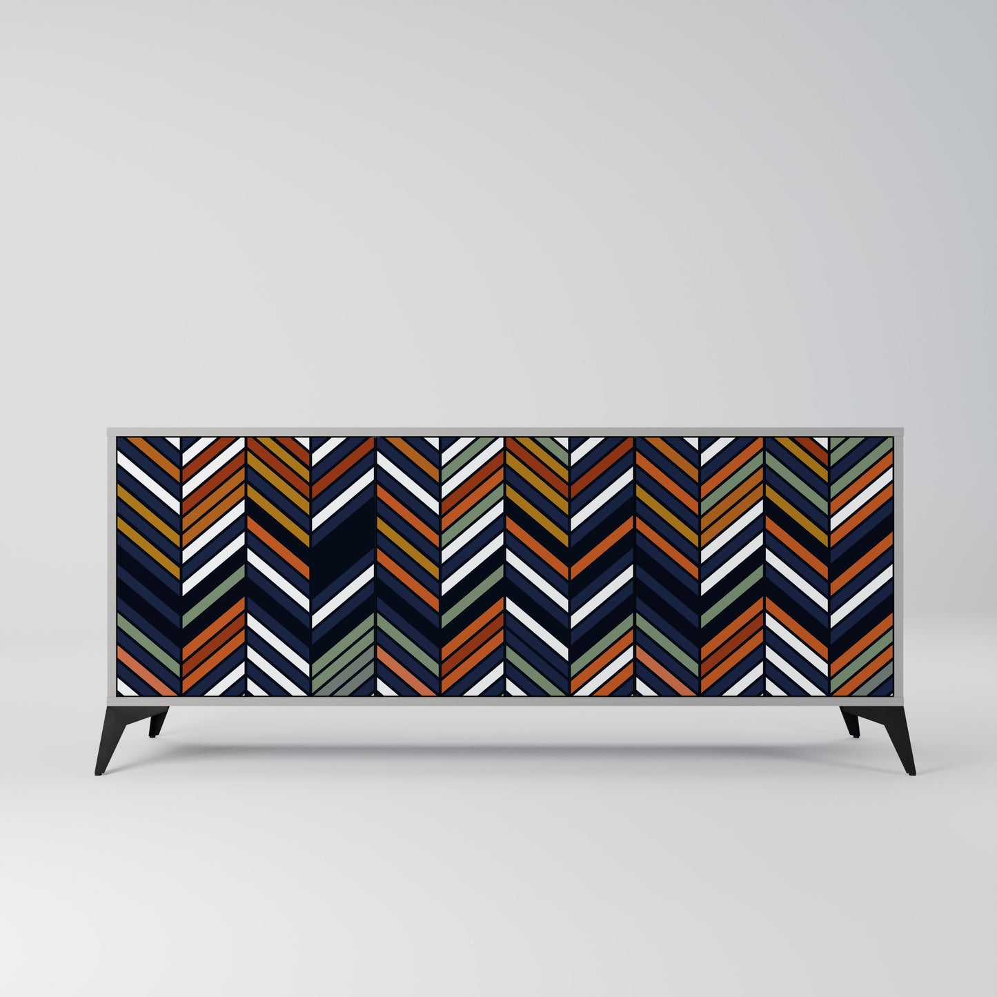 VIBRANT PATCHWORK 3-Door Sideboard in Grey Finish