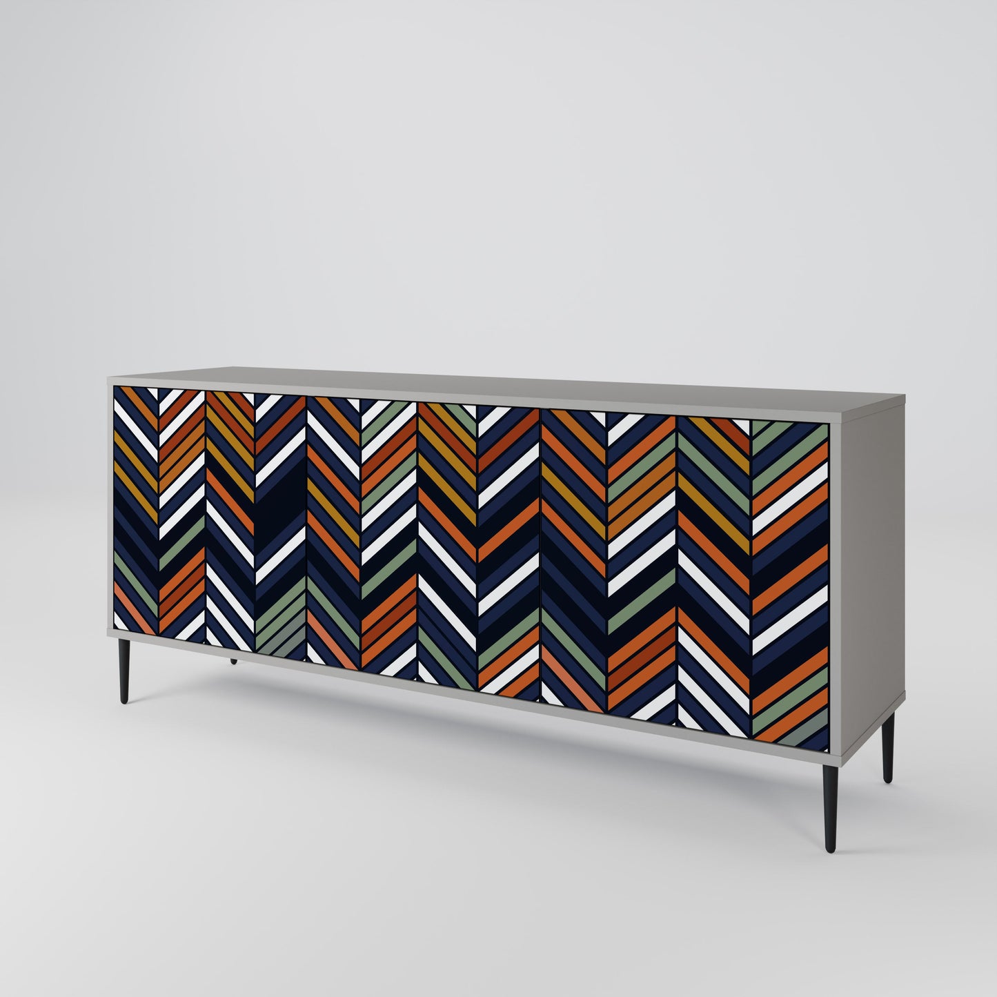 VIBRANT PATCHWORK 3-Door Sideboard in Grey Finish