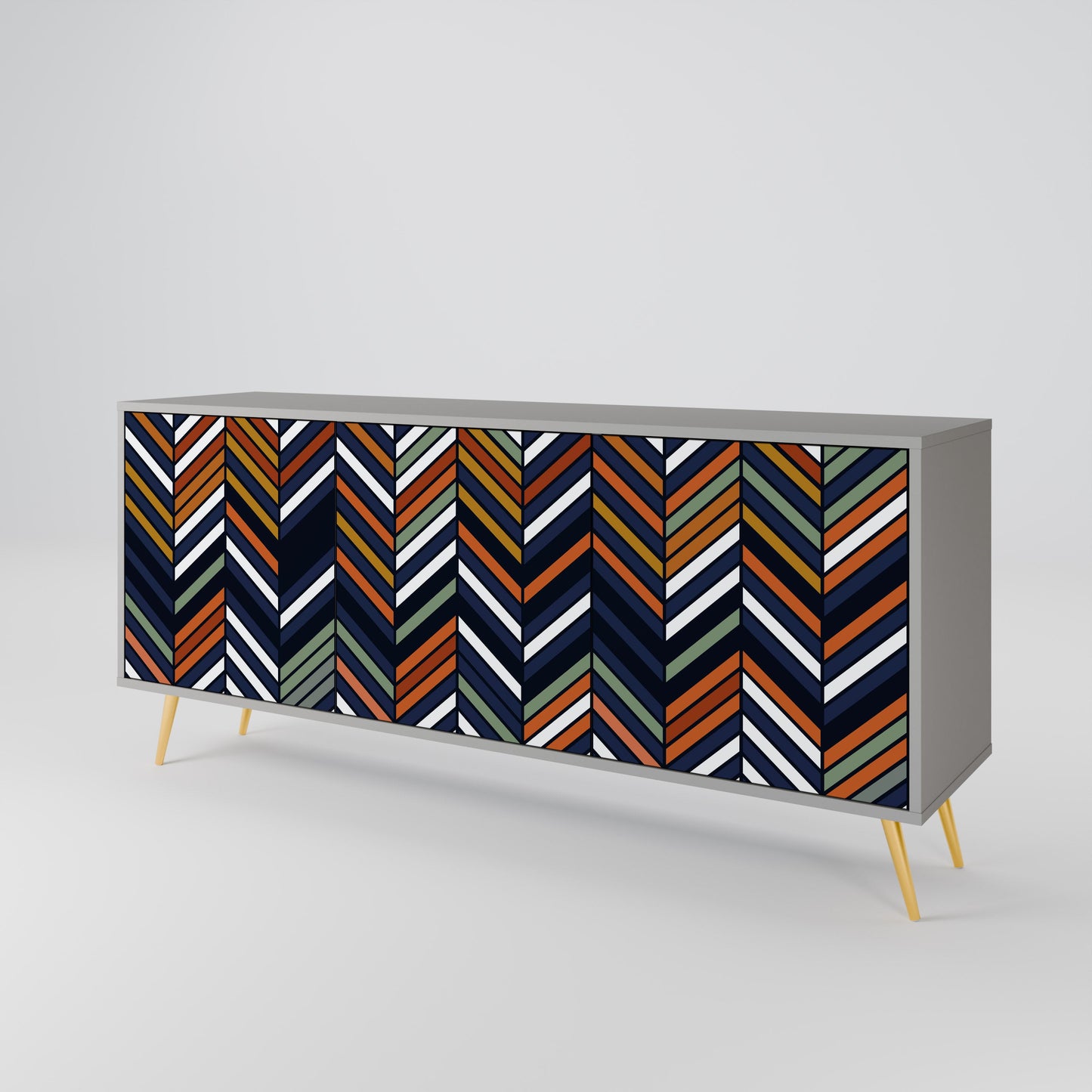 VIBRANT PATCHWORK 3-Door Sideboard in Grey Finish