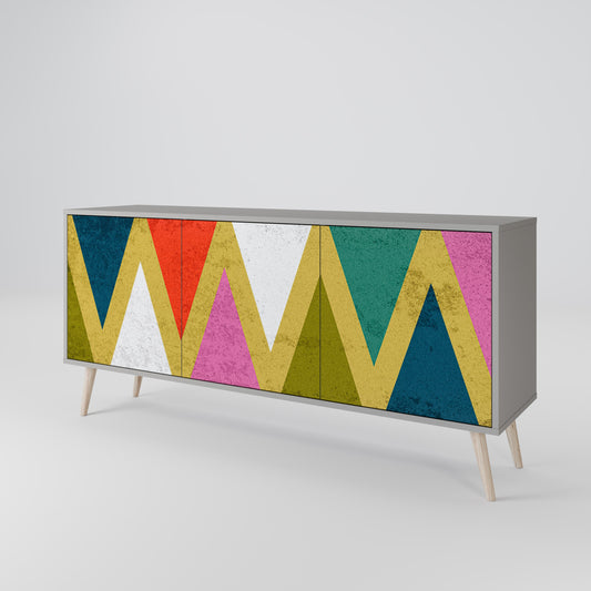 COLORFUL TRIANGLES 3-Door Sideboard in Grey Finish