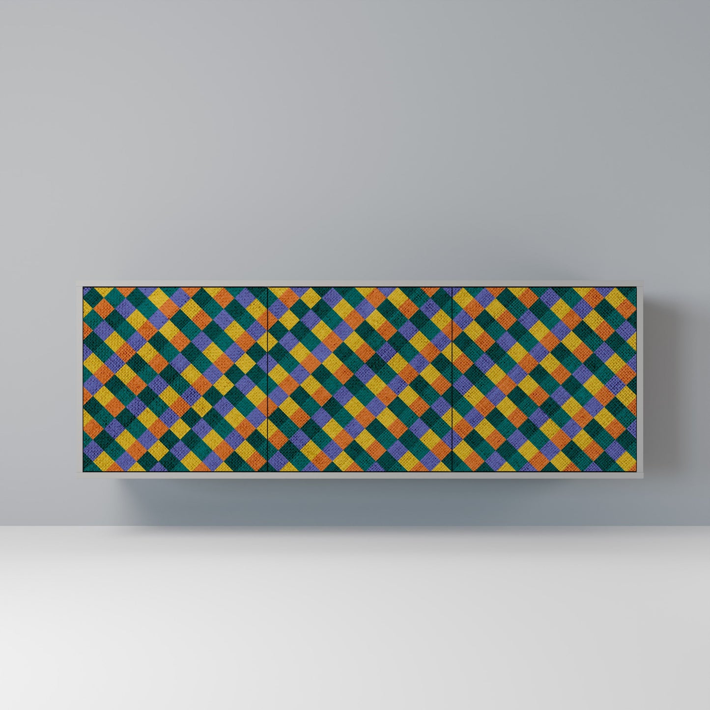 PAINTED SQUARES MIX 3-Door Sideboard in Grey Finish