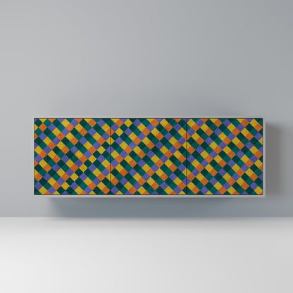 PAINTED SQUARES MIX 3-Door Sideboard in Grey Finish