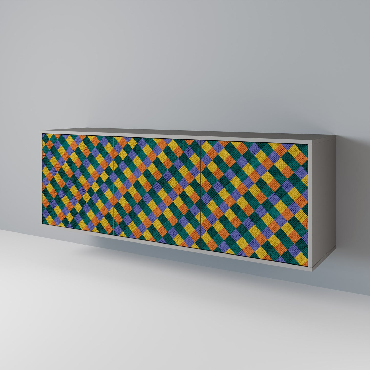 PAINTED SQUARES MIX 3-Door Sideboard in Grey Finish