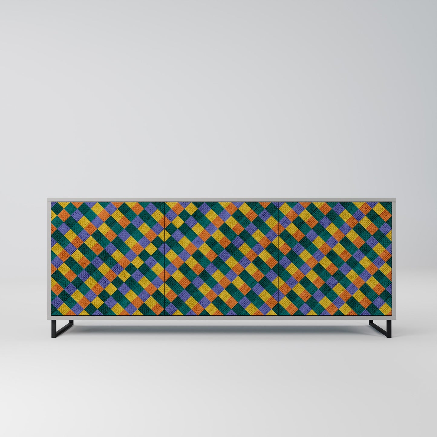 PAINTED SQUARES MIX 3-Door Sideboard in Grey Finish