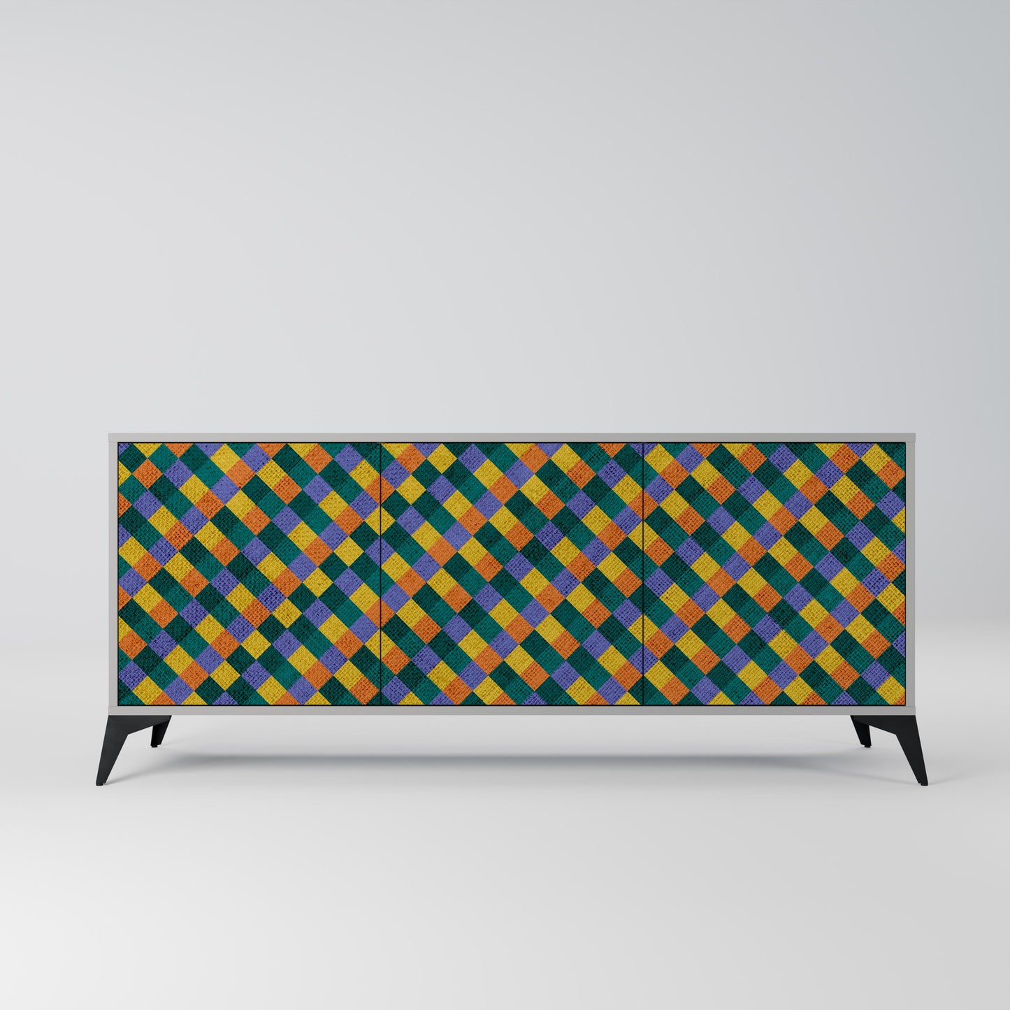 PAINTED SQUARES MIX 3-Door Sideboard in Grey Finish