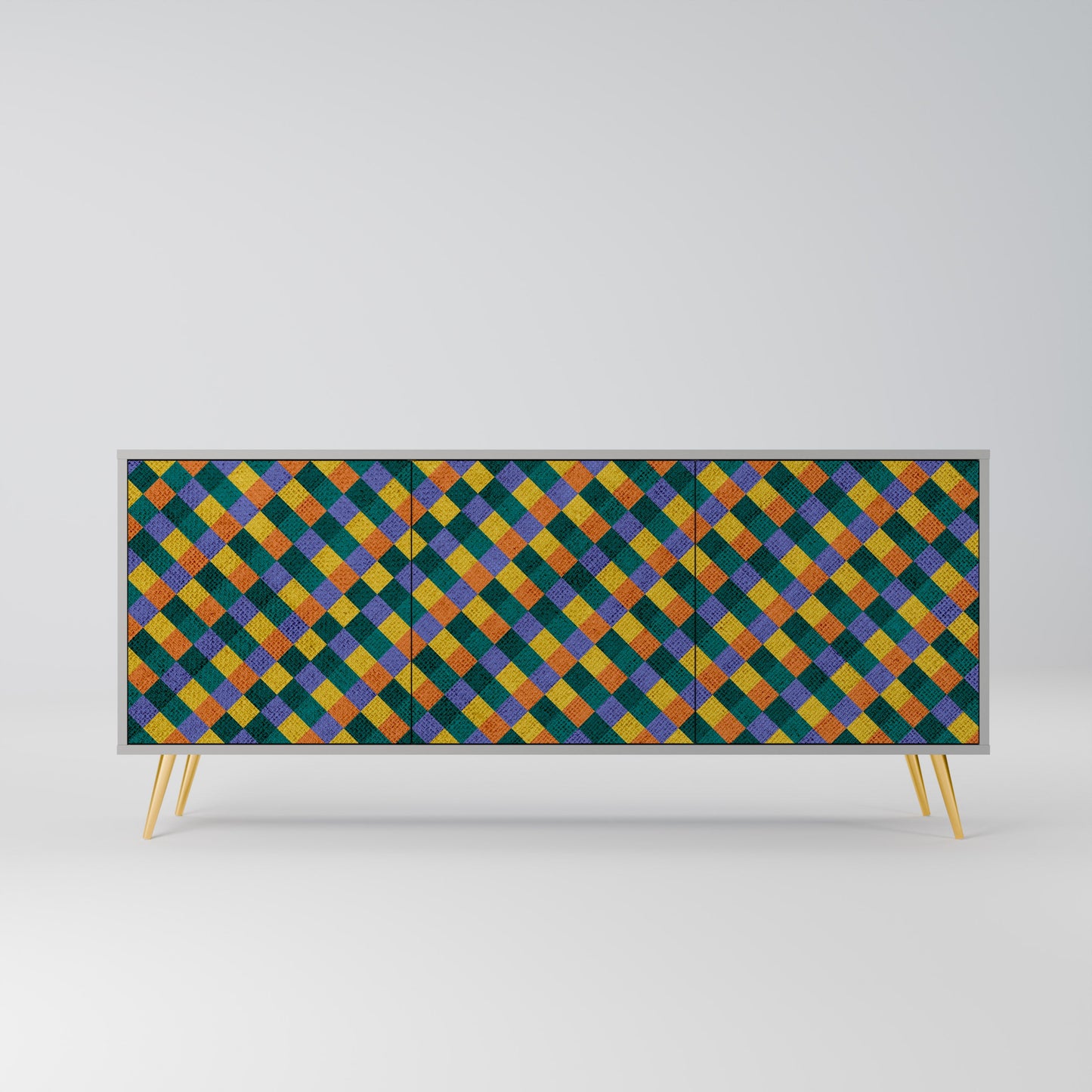 PAINTED SQUARES MIX 3-Door Sideboard in Grey Finish