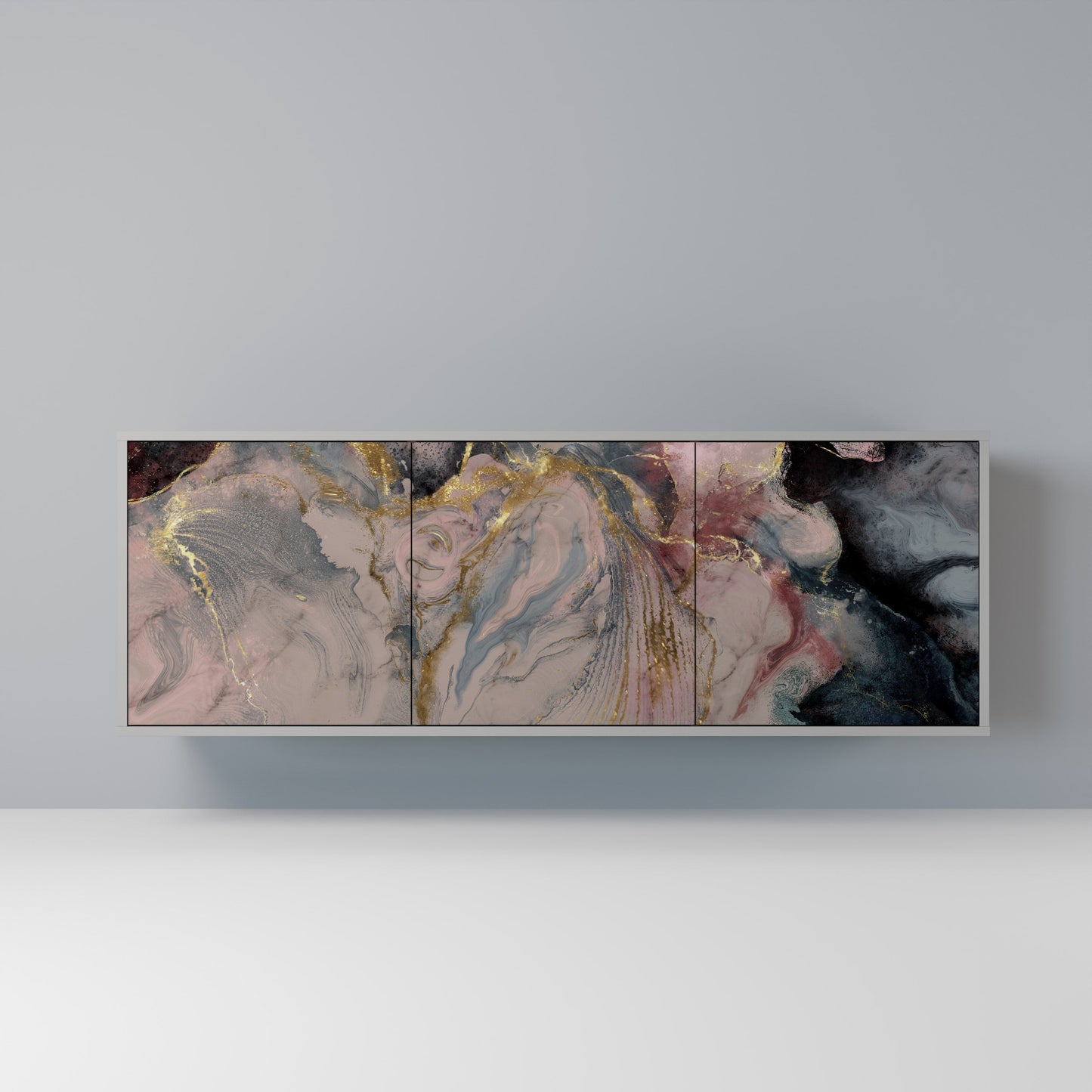 GILDED SWIRLS 3-Door Sideboard in Grey Finish