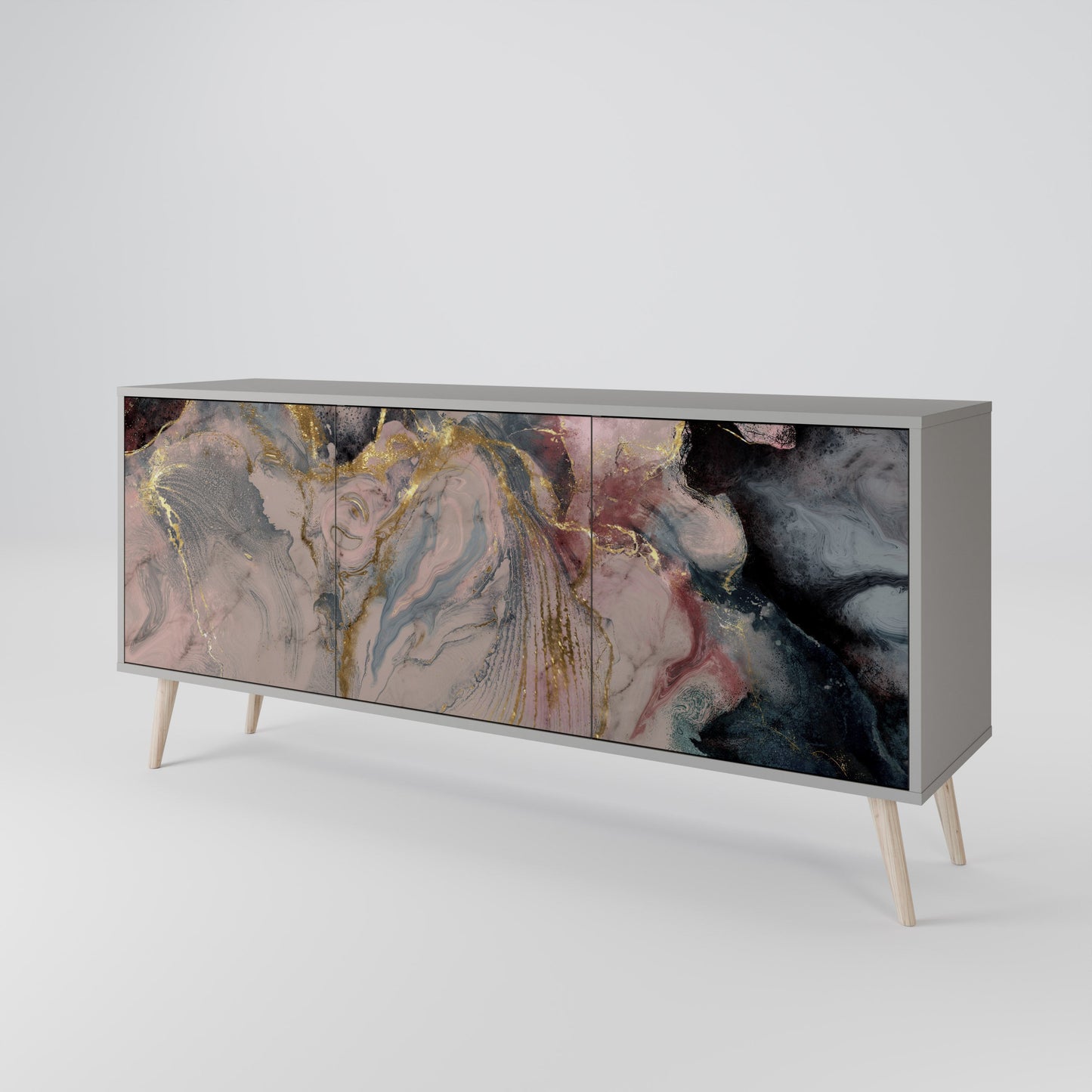 GILDED SWIRLS 3-Door Sideboard in Grey Finish