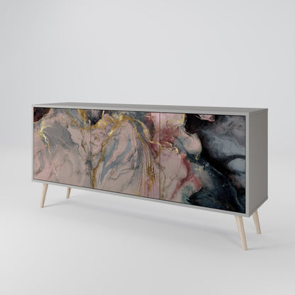 GILDED SWIRLS 3-Door Sideboard in Grey Finish