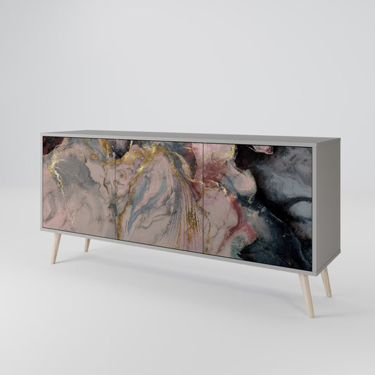 GILDED SWIRLS 3-Door Sideboard in Grey Finish