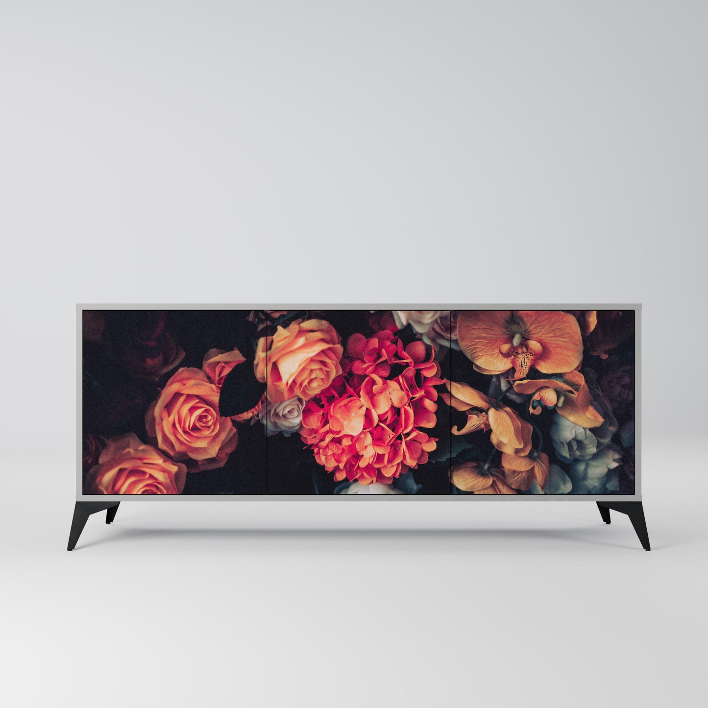 NEVERENDING BLOOM 3-Door Sideboard in Grey Finish