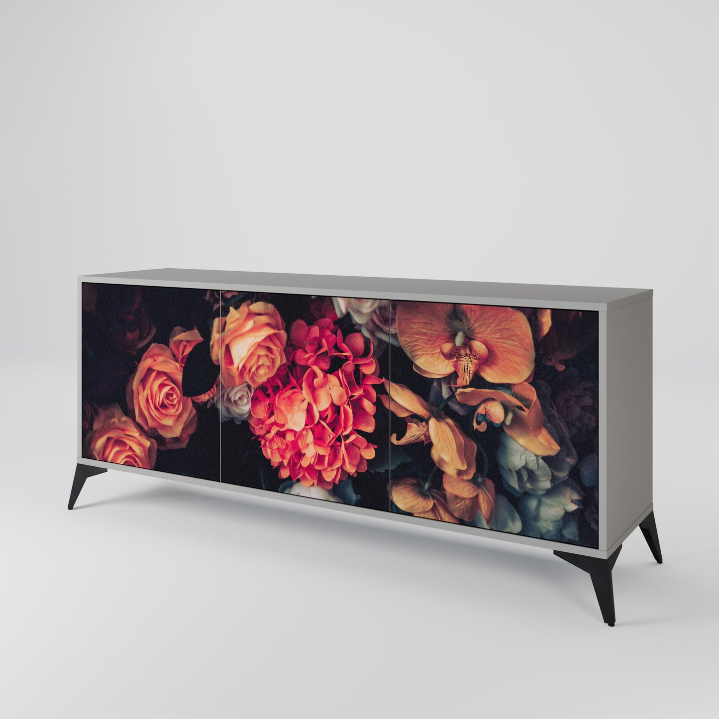 NEVERENDING BLOOM 3-Door Sideboard in Grey Finish