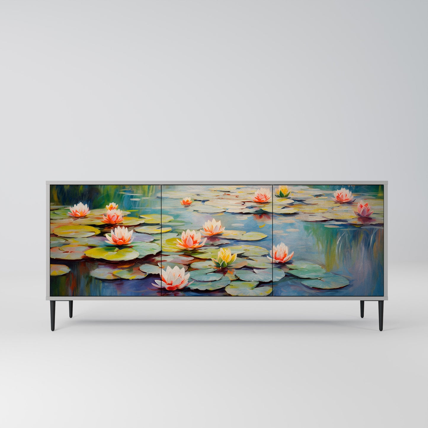 BLOOMING WATERS 3-Door Sideboard in Grey Finish