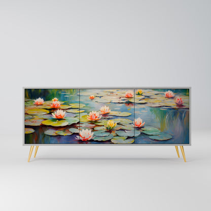 BLOOMING WATERS 3-Door Sideboard in Grey Finish