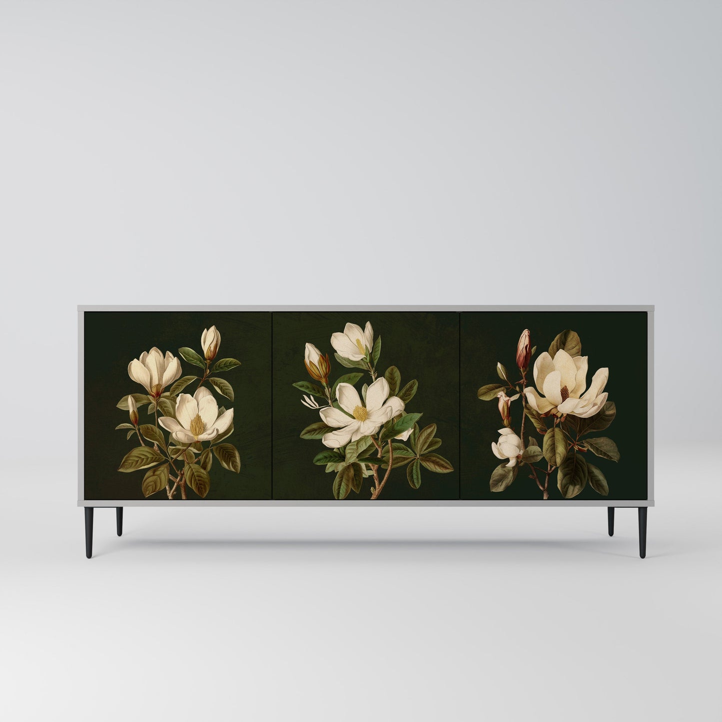 FLORAL NOIR 3-Door Sideboard in Grey Finish