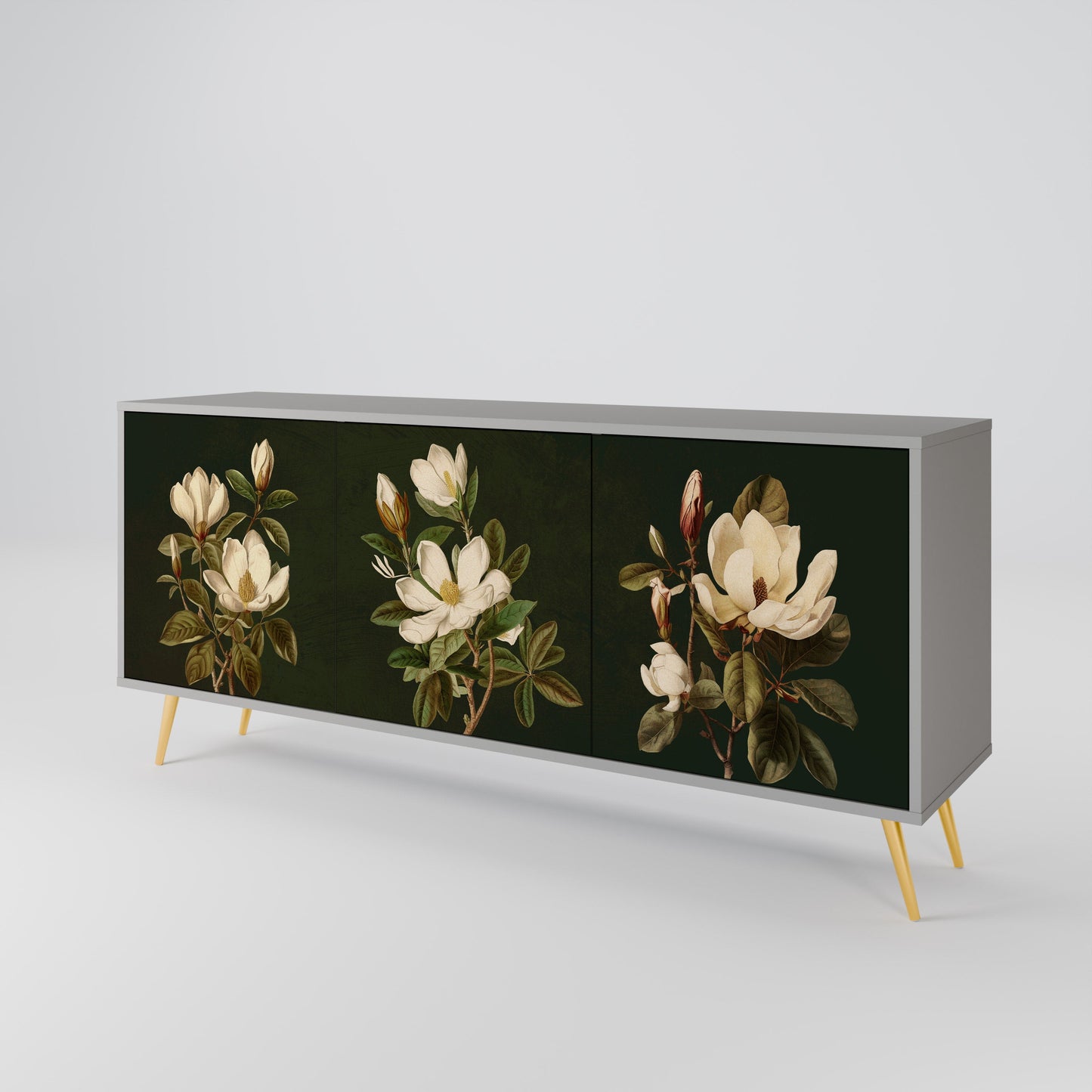 FLORAL NOIR 3-Door Sideboard in Grey Finish