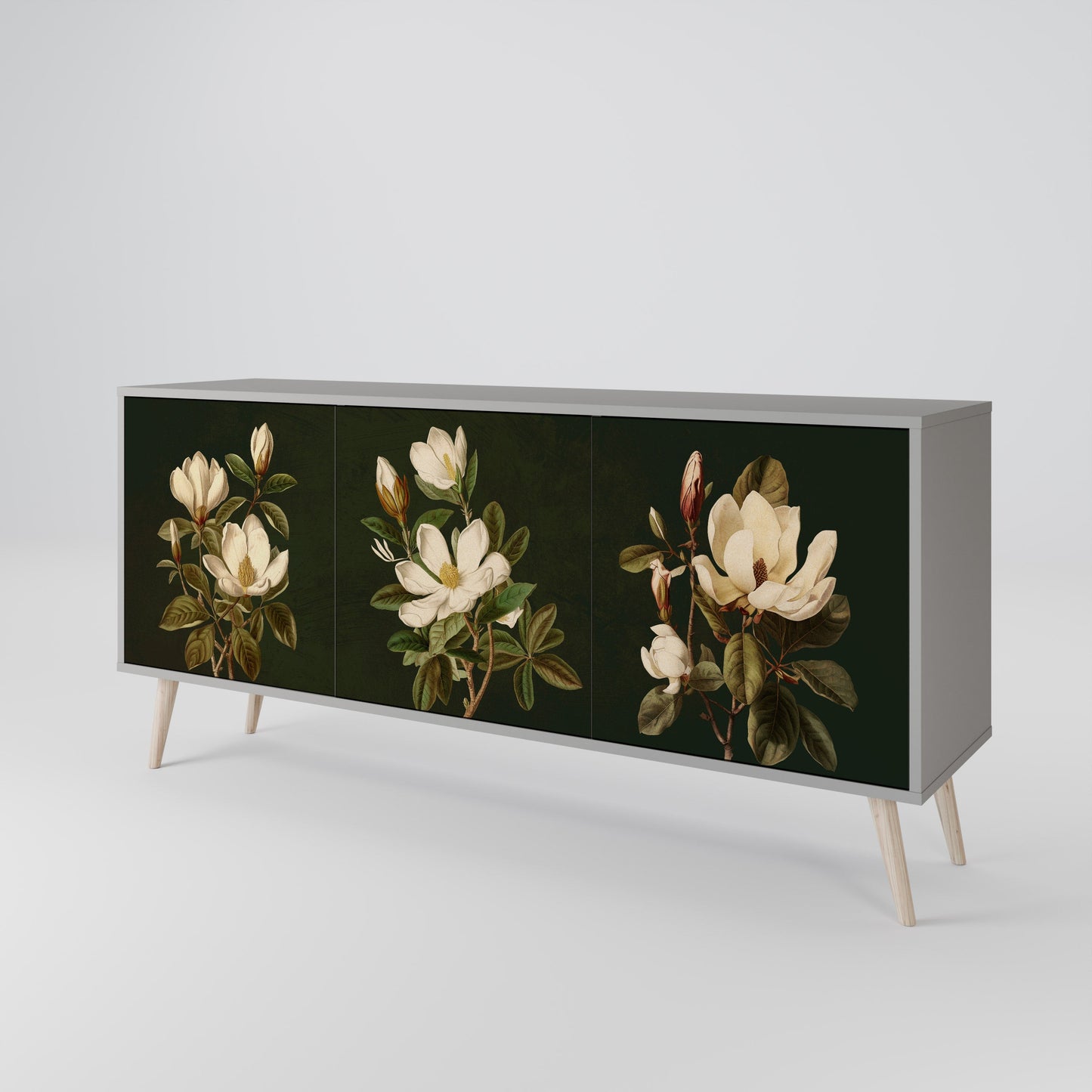 FLORAL NOIR 3-Door Sideboard in Grey Finish
