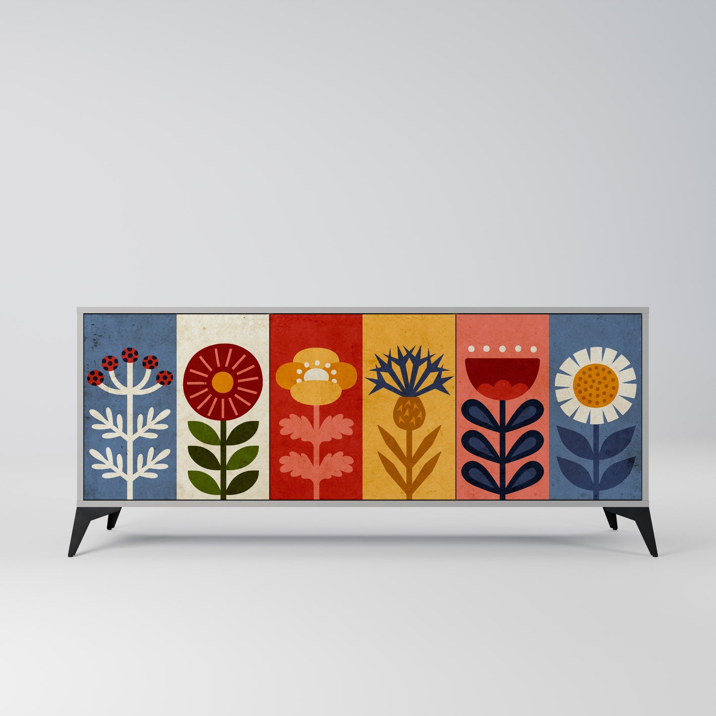 SCANDIC FLOWERET 3-Door Sideboard in Grey Finish